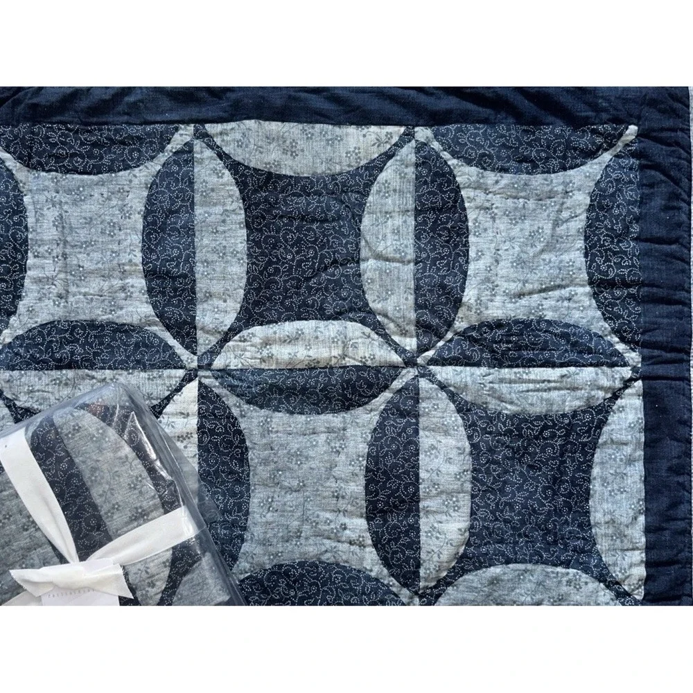 Pottery Barn Harper Blue Floral Quilted Euro Shams Set of 3 Cotton Bedding New
